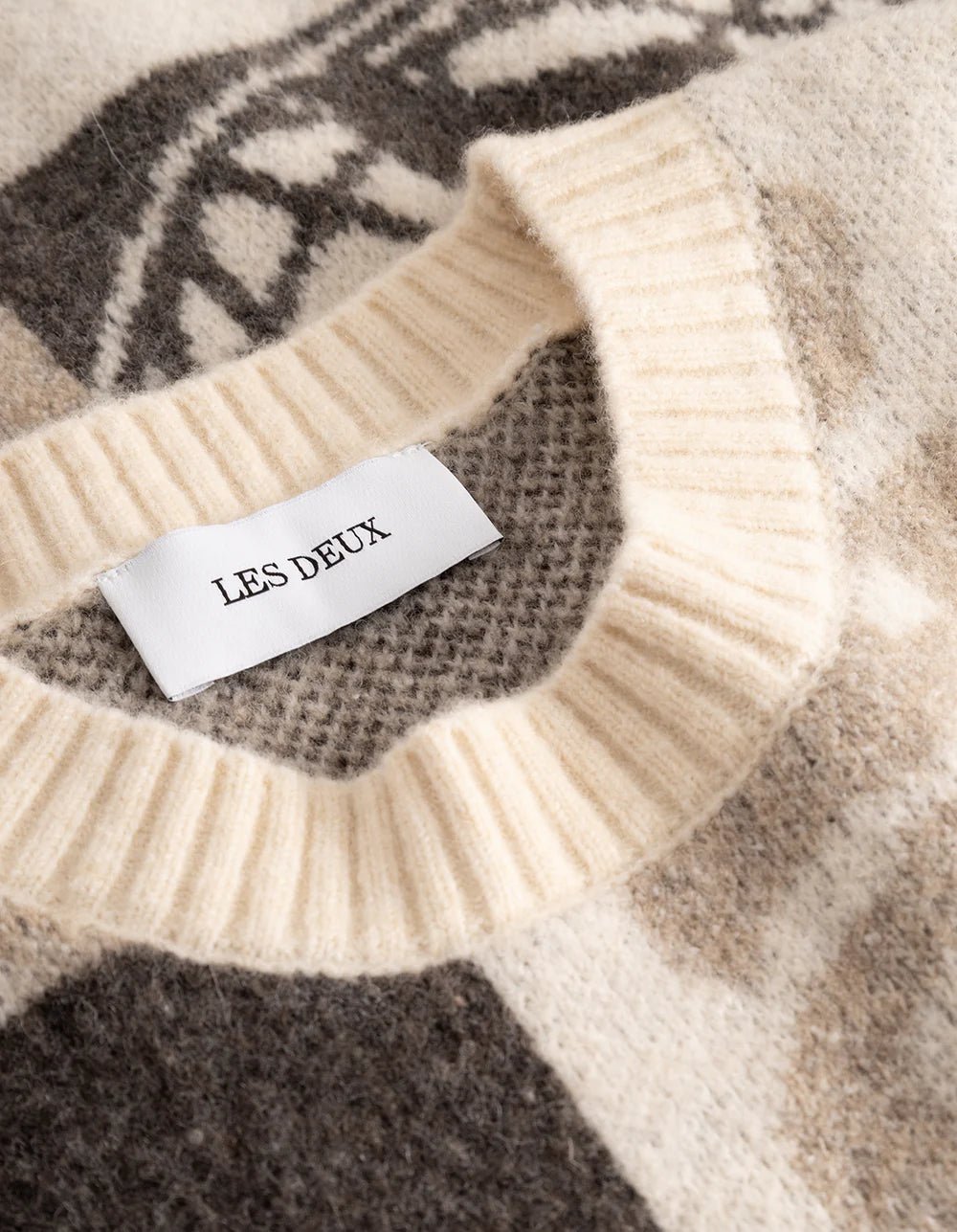LES DEUX - Globe Crewneck Knit Patchwork Beige - noir - Lothaire