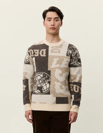 LES DEUX - Globe Crewneck Knit Patchwork Beige - noir - Lothaire