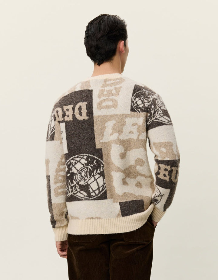 LES DEUX - Globe Crewneck Knit Patchwork Beige - noir - Lothaire