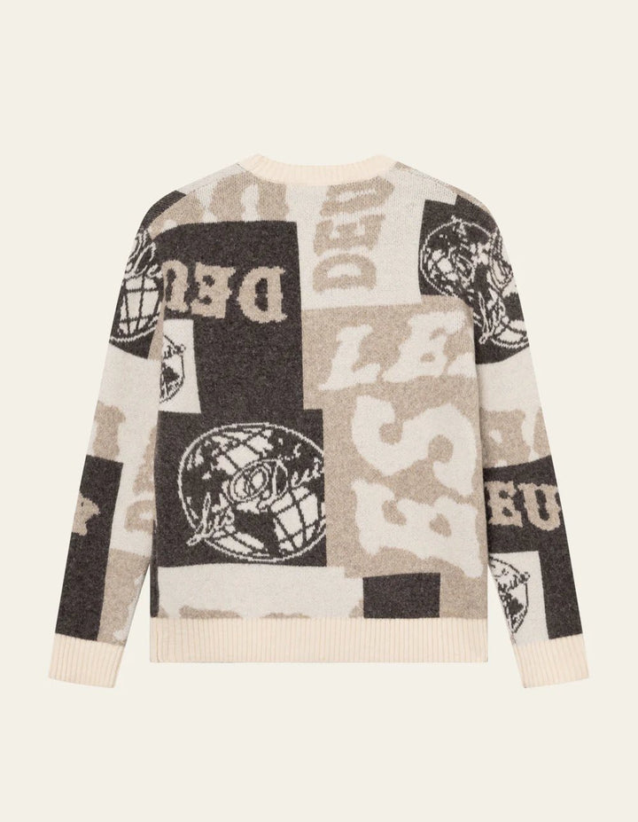 LES DEUX - Globe Crewneck Knit Patchwork Beige - noir - Lothaire