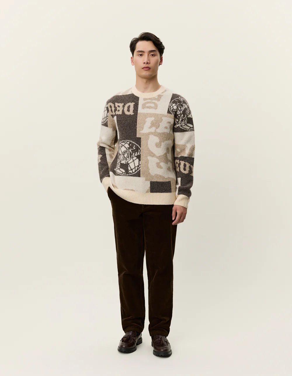 LES DEUX - Globe Crewneck Knit Patchwork Beige - noir - Lothaire
