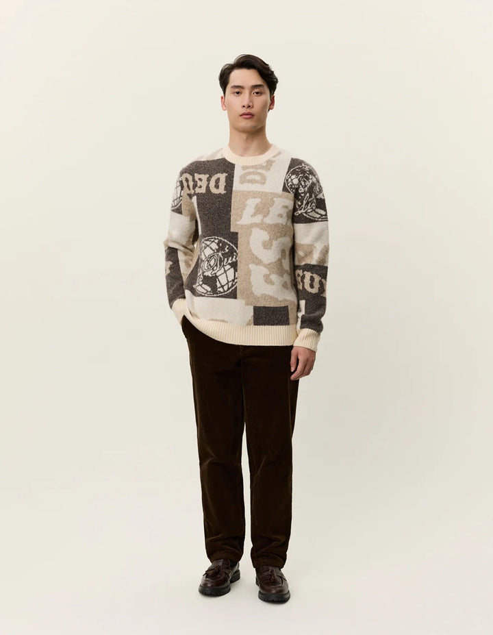 LES DEUX - Globe Crewneck Knit Patchwork Beige - noir - Lothaire