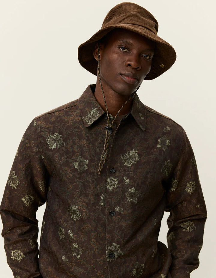 LES DEUX - Kaleb Flower Jacquard Overshirt Marron - Lothaire