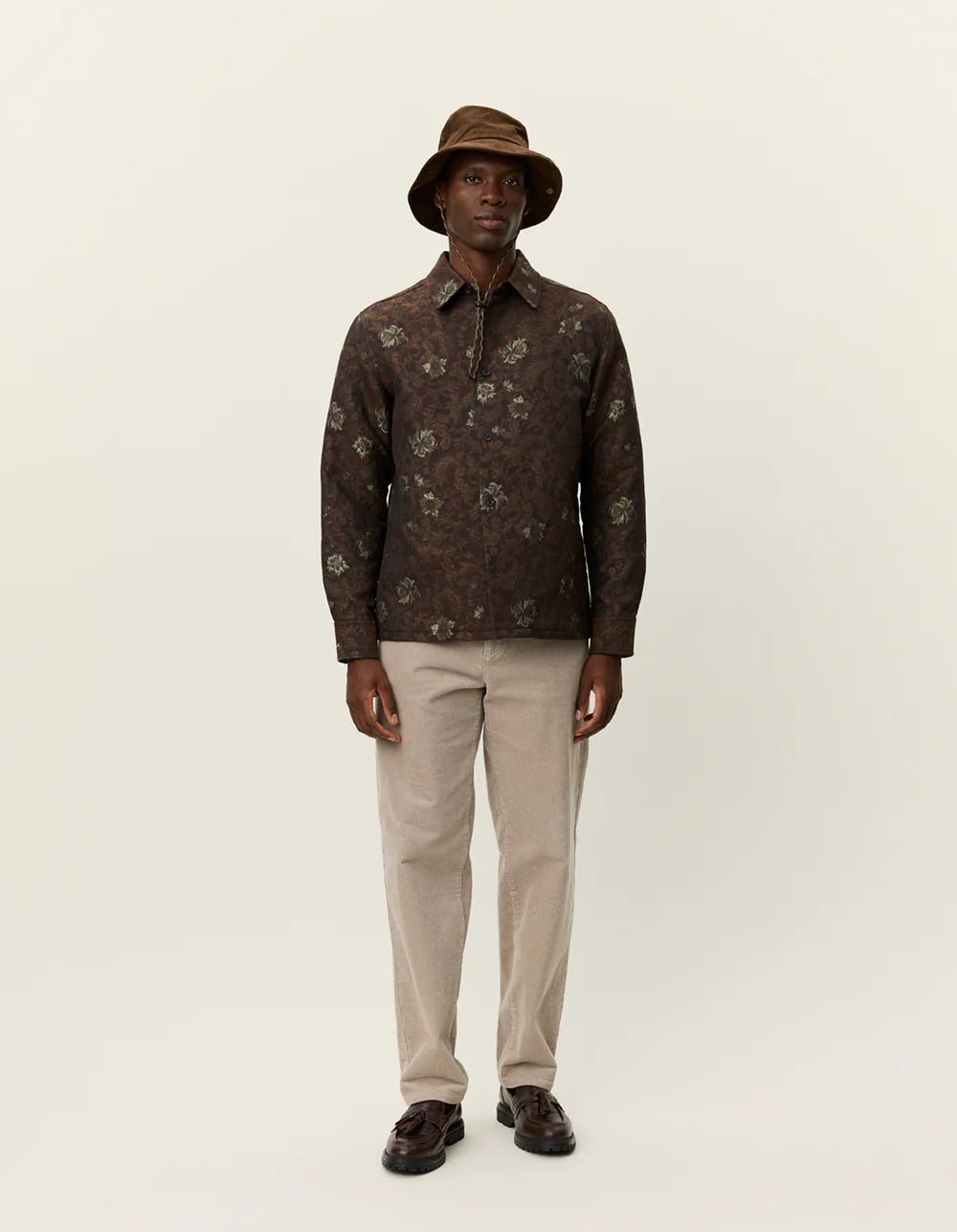 LES DEUX - Kaleb Flower Jacquard Overshirt Marron - Lothaire