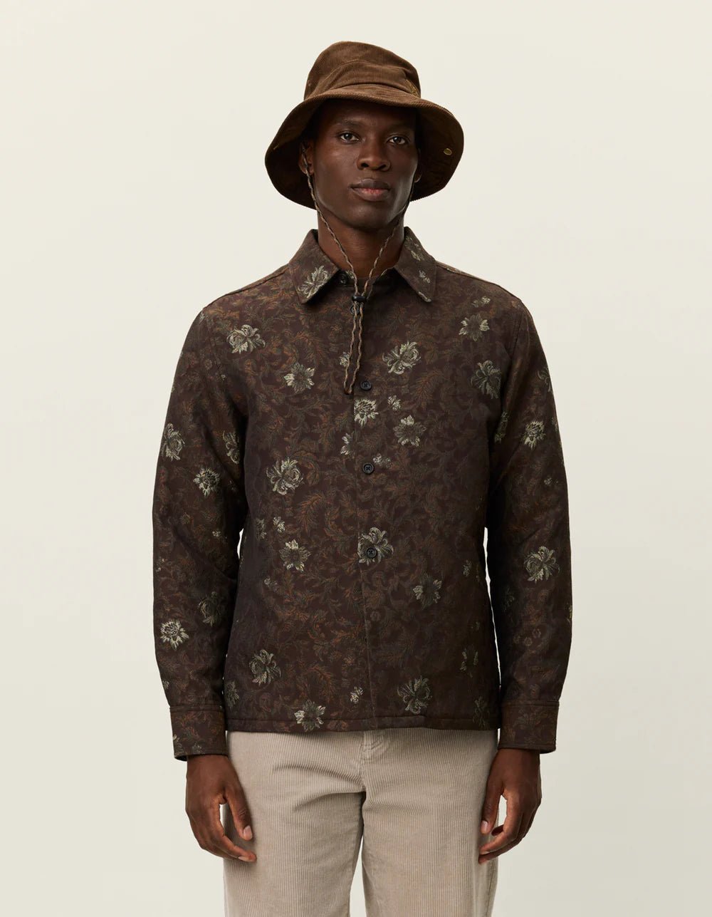 LES DEUX - Kaleb Flower Jacquard Overshirt Marron - Lothaire