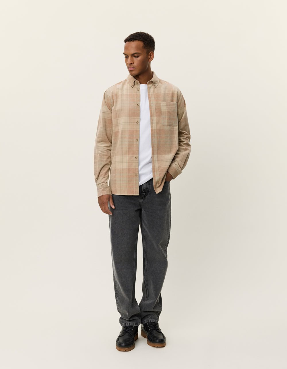 LES DEUX - Kash Check Corduroy Shirt Beige sable - Lothaire
