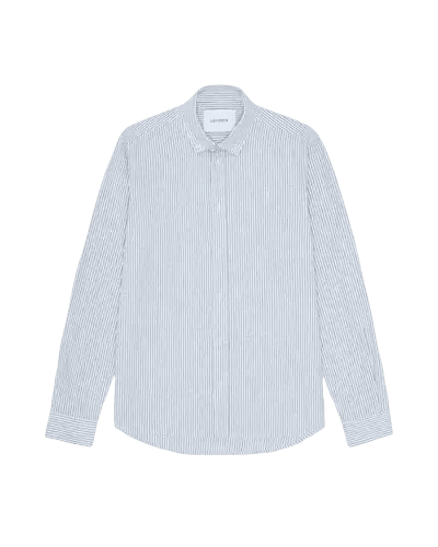 LES DEUX - Konrad Stripe Cotton Linen Shirt Bleu Allure - Lothaire