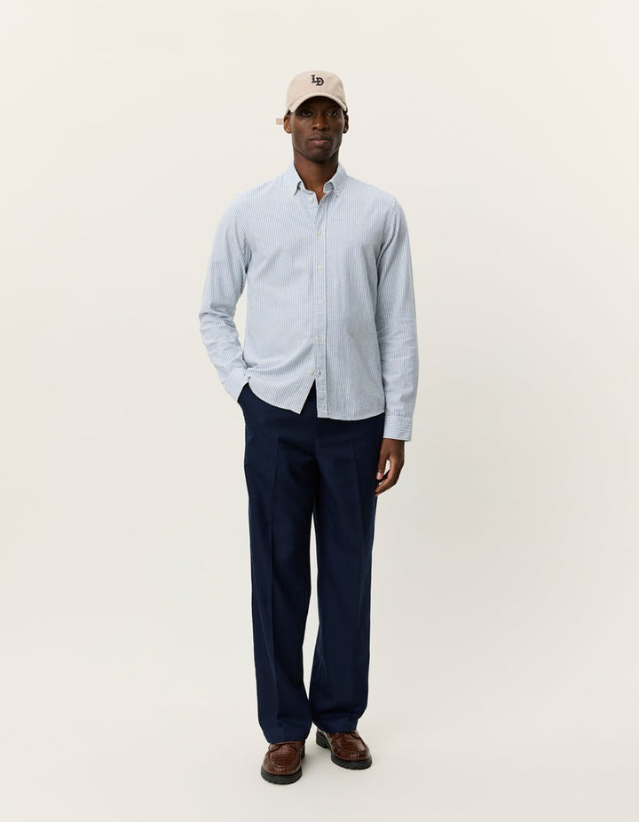 LES DEUX - Konrad Stripe Cotton Linen Shirt Bleu Allure - Lothaire