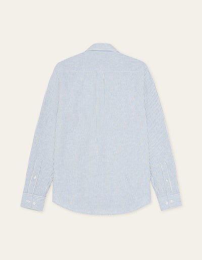 LES DEUX - Konrad Stripe Cotton Linen Shirt Bleu Allure - Lothaire