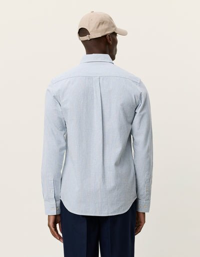 LES DEUX - Konrad Stripe Cotton Linen Shirt Bleu Allure - Lothaire