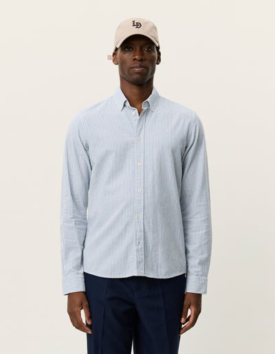 LES DEUX - Konrad Stripe Cotton Linen Shirt Bleu Allure - Lothaire