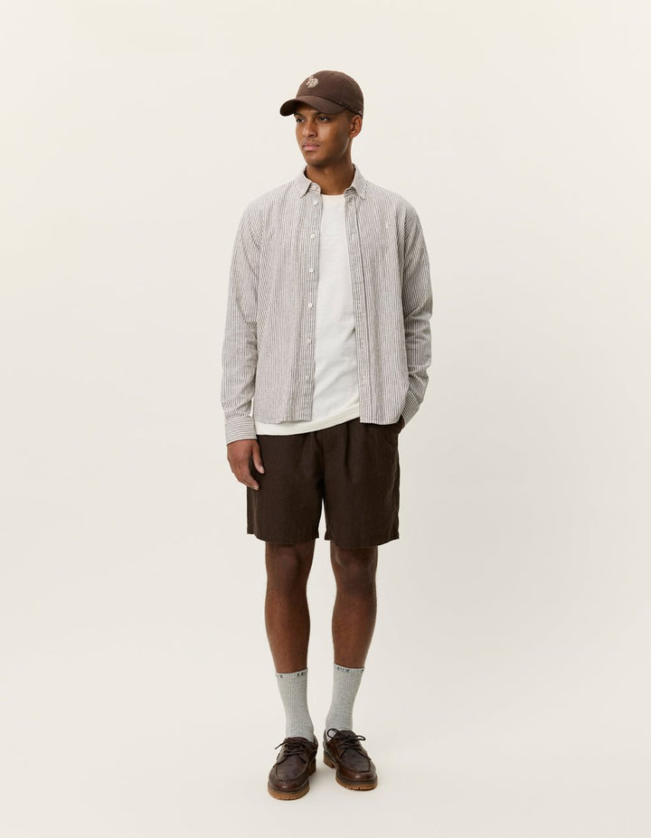 LES DEUX - Konrad Stripe Cotton Linen Shirt Brun Teck - Lothaire