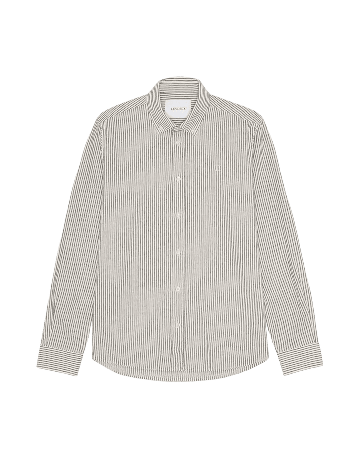 LES DEUX - Konrad Stripe Cotton Linen Shirt Brun Teck - Lothaire