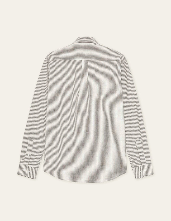 LES DEUX - Konrad Stripe Cotton Linen Shirt Brun Teck - Lothaire
