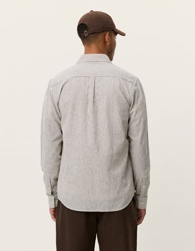 LES DEUX - Konrad Stripe Cotton Linen Shirt Brun Teck - Lothaire