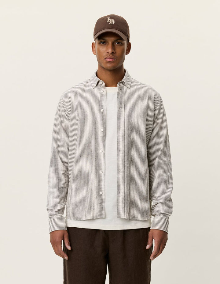 LES DEUX - Konrad Stripe Cotton Linen Shirt Brun Teck - Lothaire