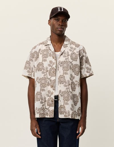 LES DEUX - Lesley Flower Jacquard SS Shirt Ivoire - Lothaire