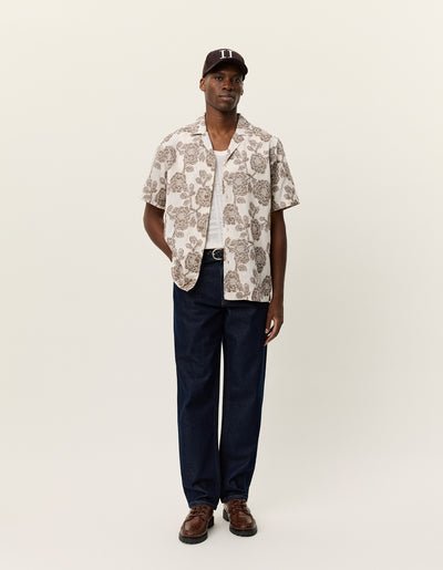 LES DEUX - Lesley Flower Jacquard SS Shirt Ivoire - Lothaire