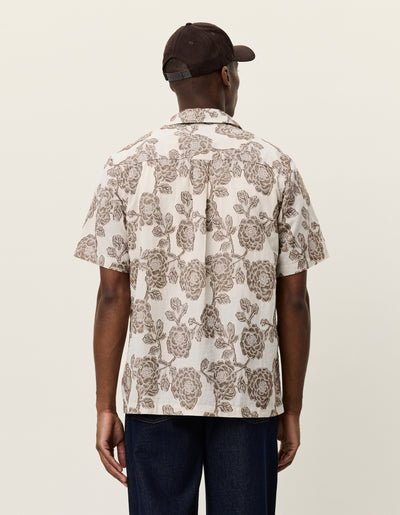 LES DEUX - Lesley Flower Jacquard SS Shirt Ivoire - Lothaire