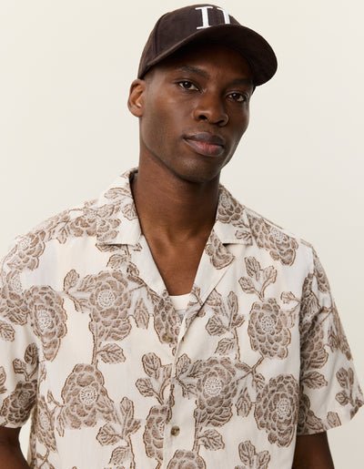 LES DEUX - Lesley Flower Jacquard SS Shirt Ivoire - Lothaire