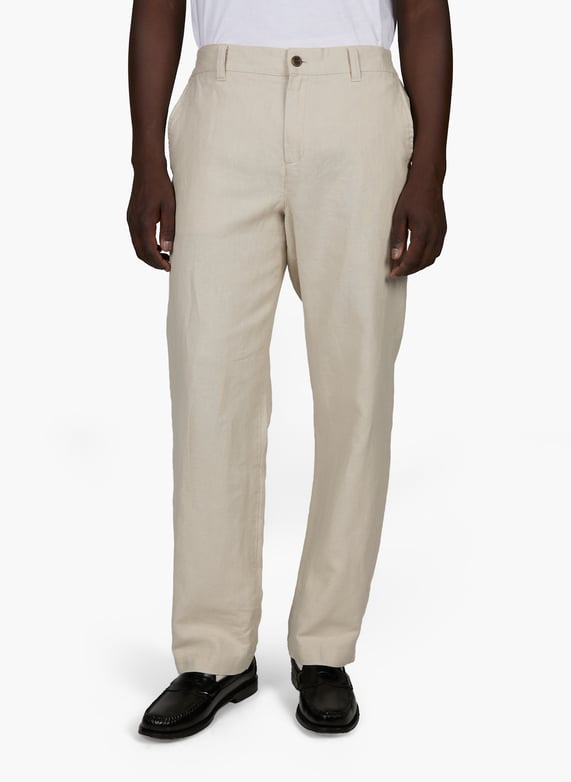 LES DEUX - Pantalon Droit en Lin et Coton Beige Sable - Lothaire