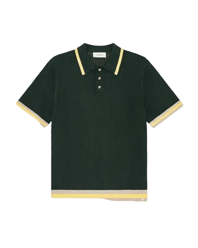 LES DEUX – Polo en maille ajourée Vert sapin - Lothaire