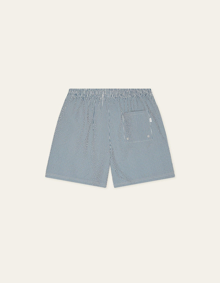 LES DEUX – Short de bain Seersucker Bleu denim foncé - Lothaire