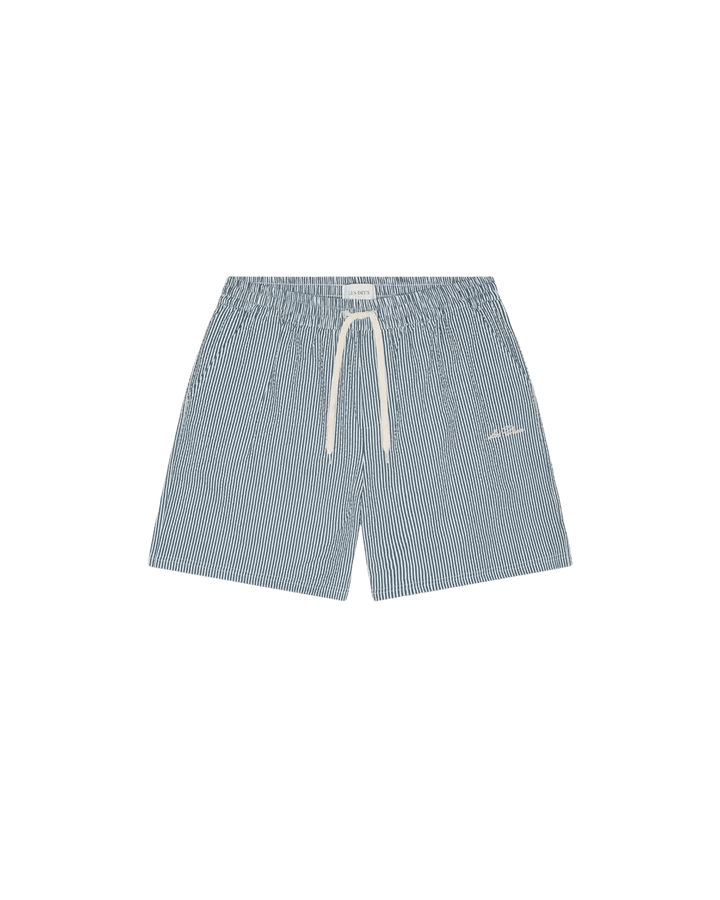 LES DEUX – Short de bain Seersucker Bleu denim foncé - Lothaire