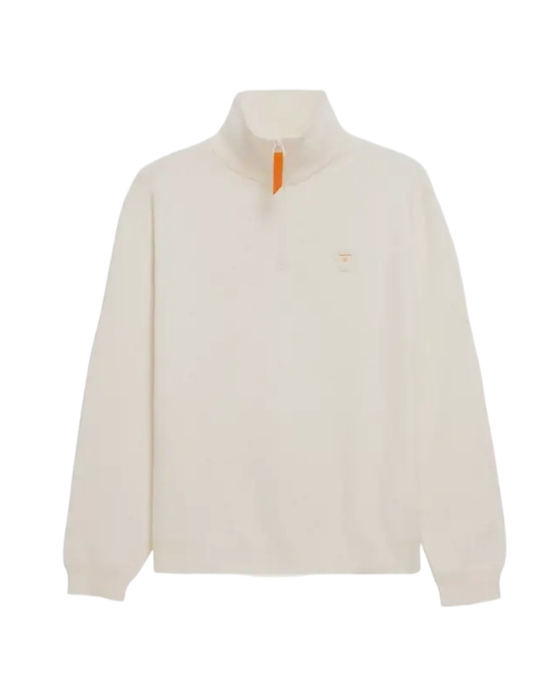 GERTRUDE - Pull Lewispatch col camionneur en maille jacquard Blanc cassé
