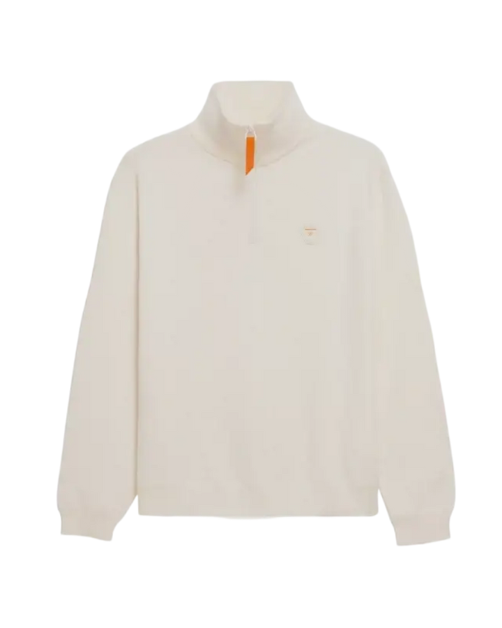 GERTRUDE - Pull Lewispatch col camionneur en maille jacquard Blanc cassé
