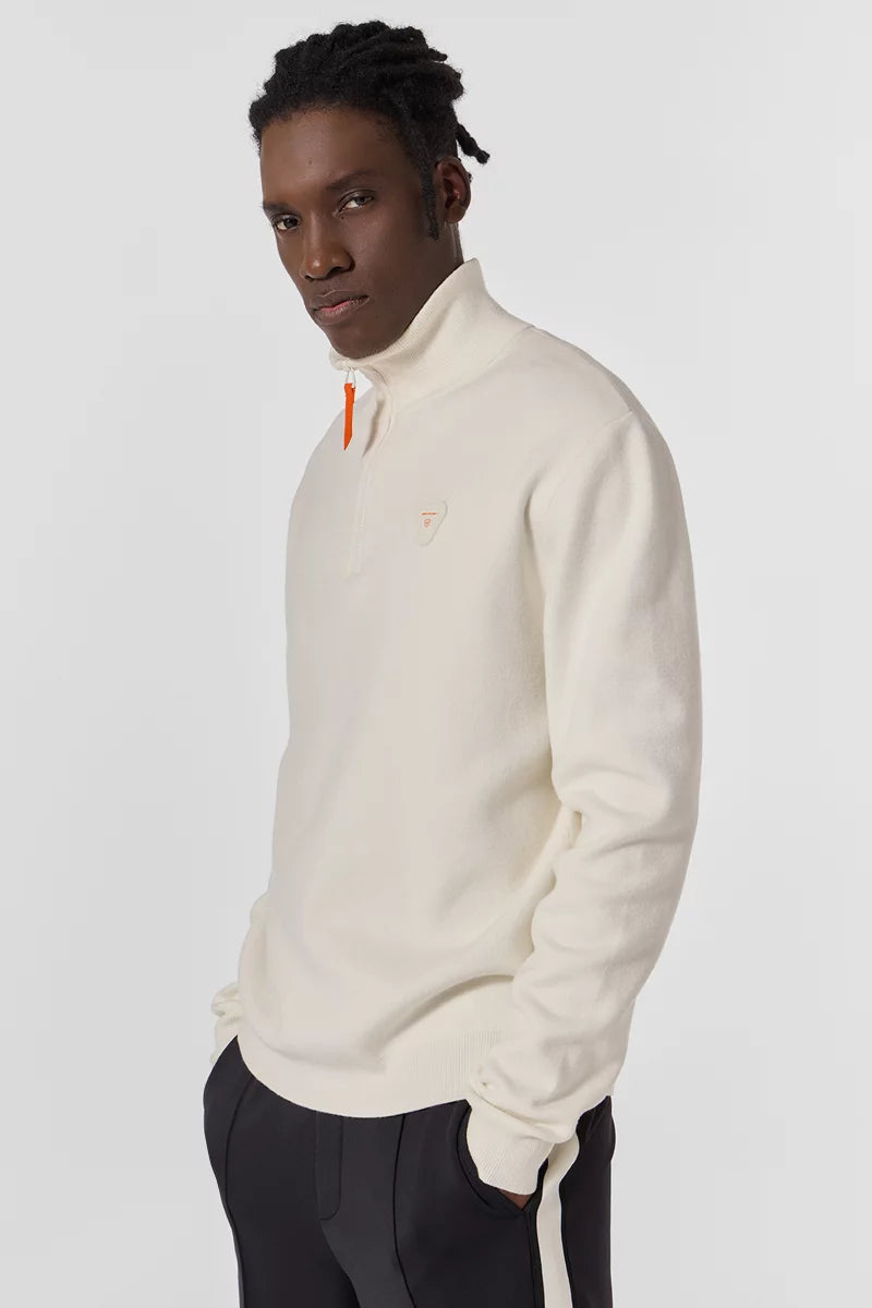 GERTRUDE - Pull Lewispatch col camionneur en maille jacquard Blanc cassé