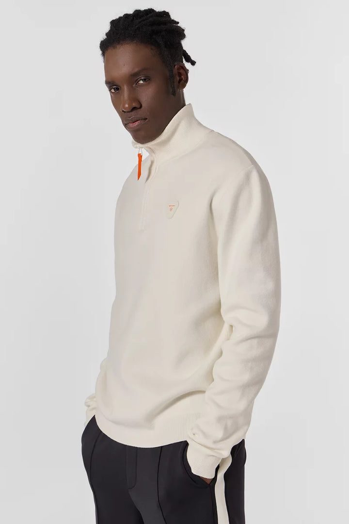 GERTRUDE - Pull Lewispatch col camionneur en maille jacquard Blanc cassé