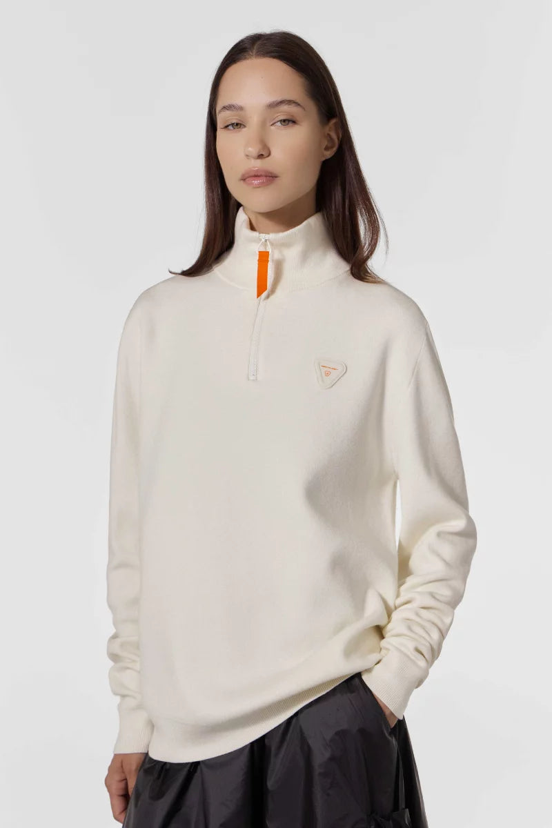 GERTRUDE - Pull Lewispatch col camionneur en maille jacquard Blanc cassé