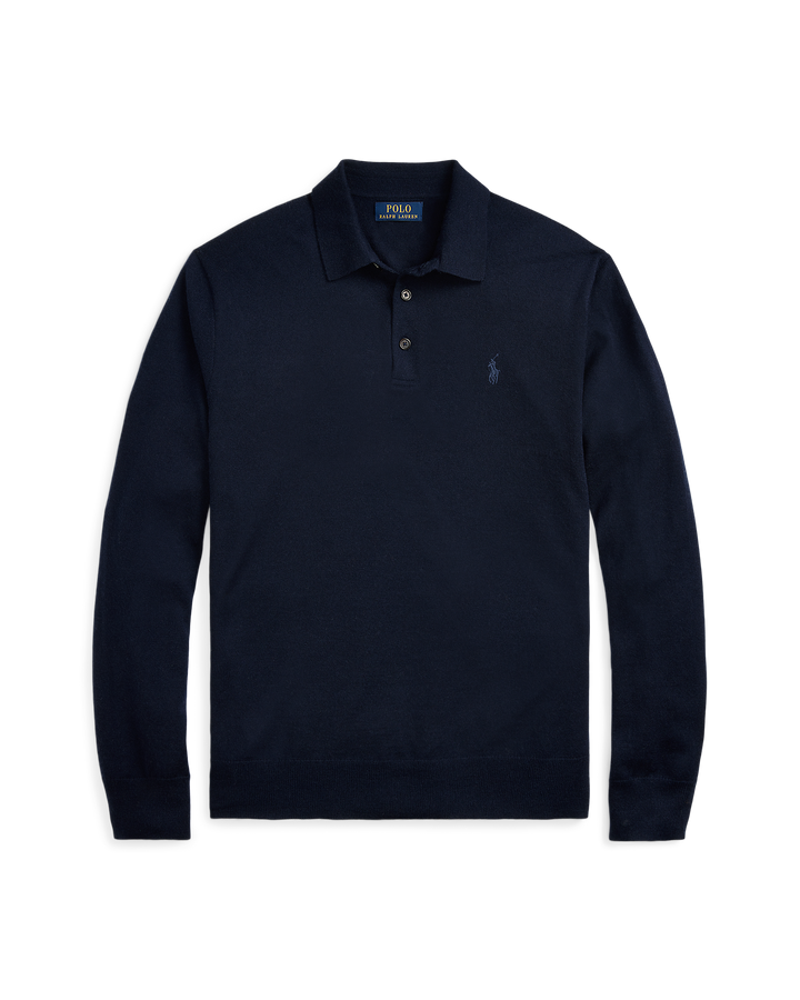 POLO RALPH LAUREN - Pull col polo en laine marine chasseur