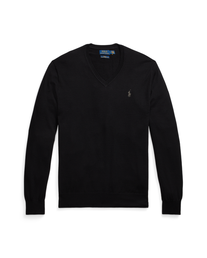 POLO RALPH LAUREN - Pull col en V en laine lavable Slim Fit polo black