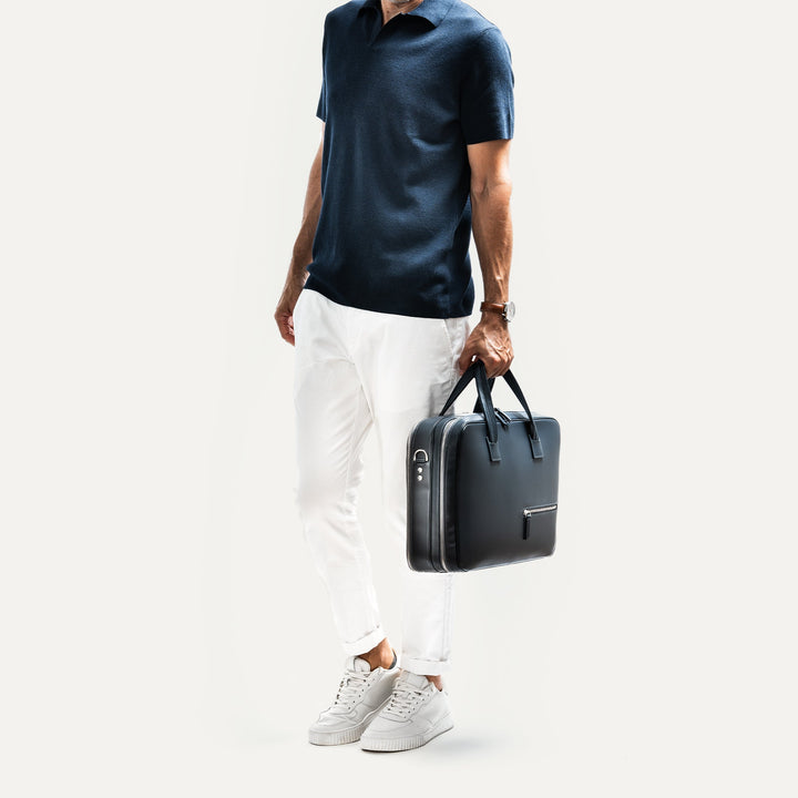 Lundi Paris - BELLECOURT - Marine | Sac ordinateur 36 heures lundi en cuir lisse - Lothaire
