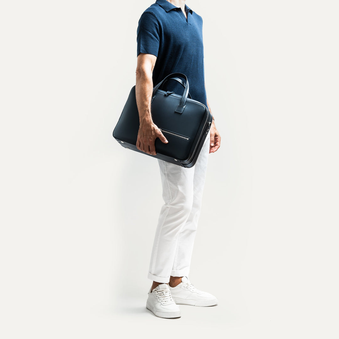 Lundi Paris - BELLECOURT - Marine | Sac ordinateur 36 heures lundi en cuir lisse - Lothaire