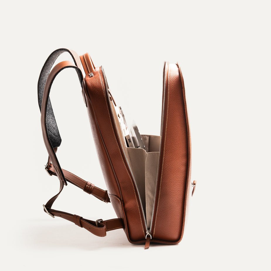 LUNDI PARIS - Sac à dos MARCUS en cuir grainé Cognac - Lothaire