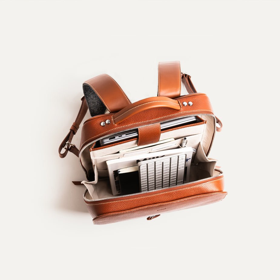 LUNDI PARIS - Sac à dos MARCUS en cuir grainé Cognac - Lothaire