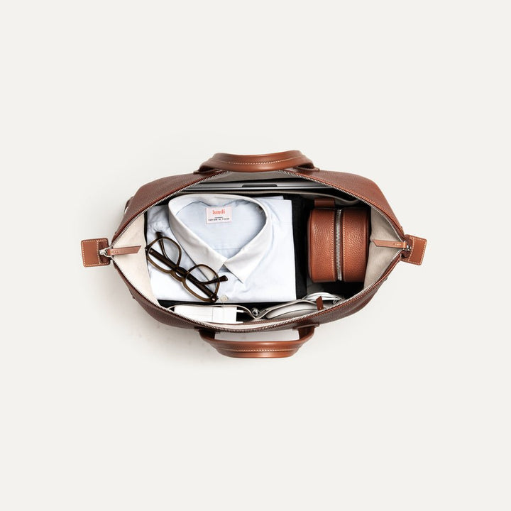 LUNDI PARIS - Sac de voyage WESLEY 48 heures Cuir grainé Cognac - Lothaire