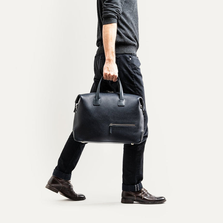 LUNDI PARIS - Sac de voyage WESLEY 48 heures Cuir grainé Marine - Lothaire
