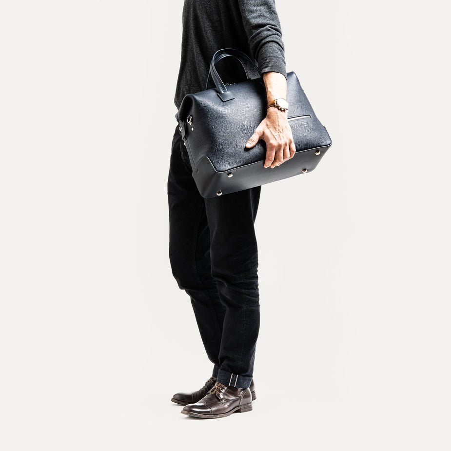 LUNDI PARIS - Sac de voyage WESLEY 48 heures Cuir grainé Marine - Lothaire