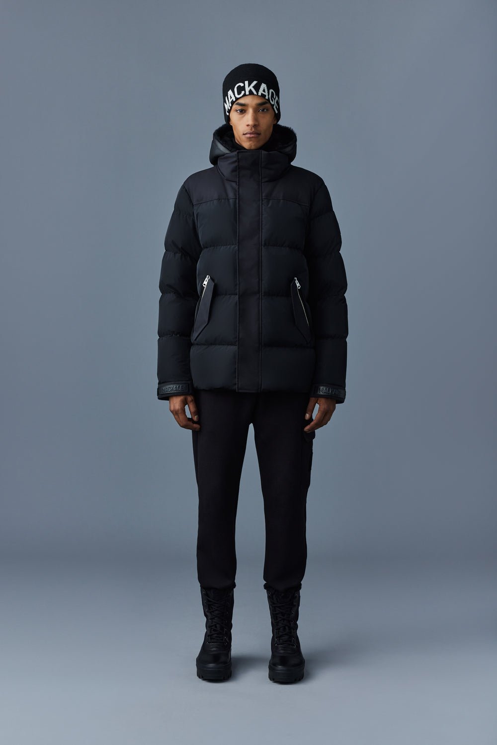 MACKAGE - Doudoune Riley avec plastron en shearling Noir - Lothaire
