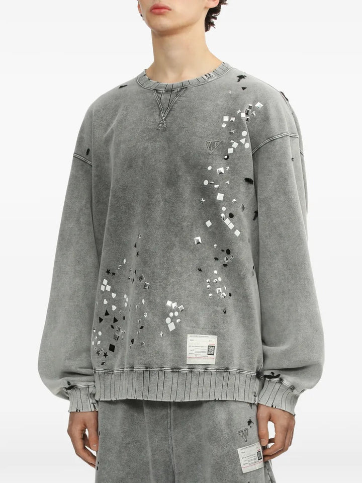 MAISON MIHARA - Sweat à effet usé à ornements gris - Lothaire