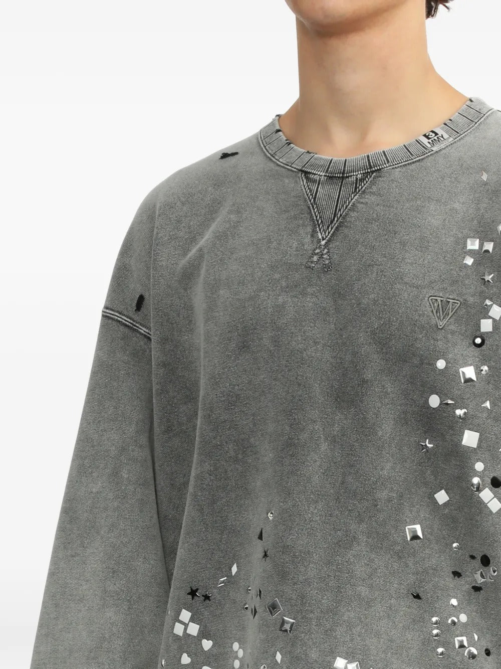 MAISON MIHARA - Sweat à effet usé à ornements gris - Lothaire