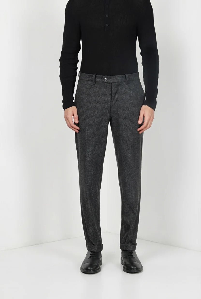 MASON'S - Pantalon Chino Paris à Rayures Fines en Jersey Flanelle Gris Anthracite - Lothaire
