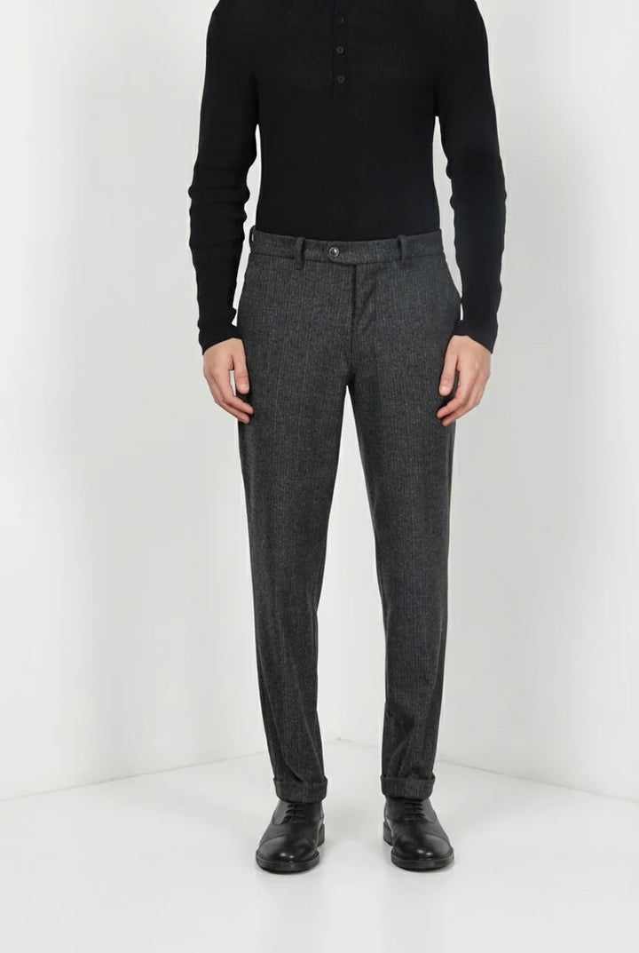 MASON'S - Pantalon Chino Paris à Rayures Fines en Jersey Flanelle Gris Anthracite - Lothaire
