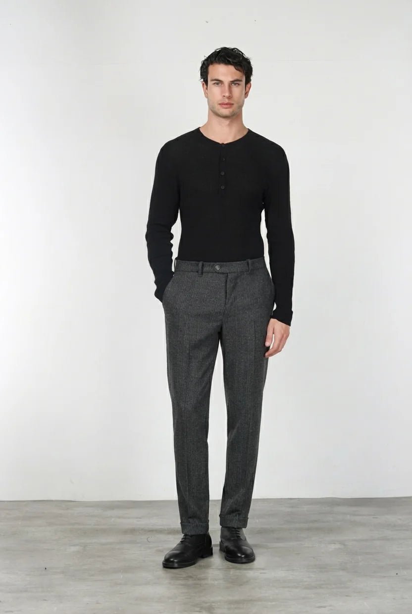 MASON'S - Pantalon Chino Paris à Rayures Fines en Jersey Flanelle Gris Anthracite - Lothaire