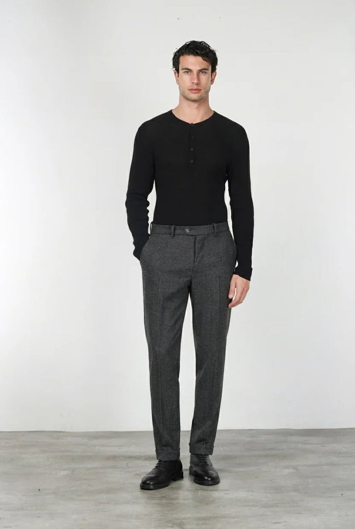 MASON'S - Pantalon Chino Paris à Rayures Fines en Jersey Flanelle Gris Anthracite - Lothaire