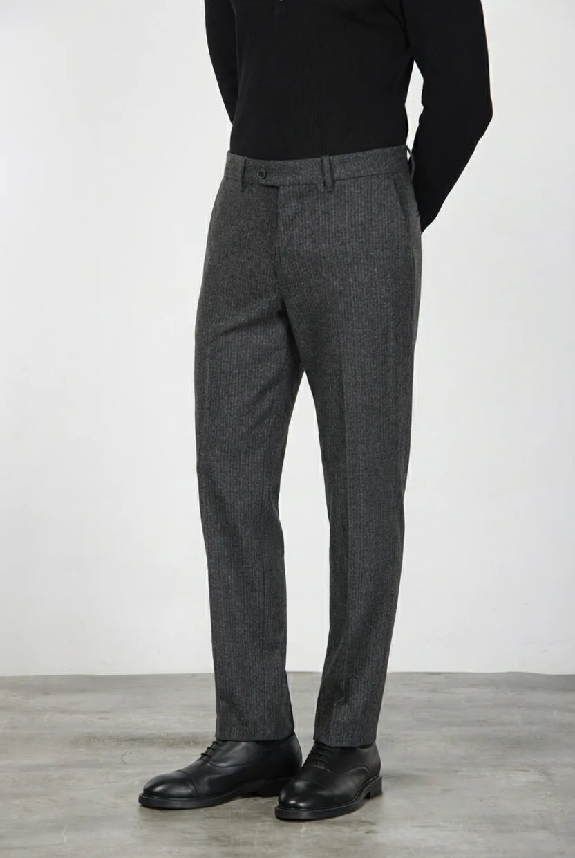 MASON'S - Pantalon Chino Paris à Rayures Fines en Jersey Flanelle Gris Anthracite - Lothaire
